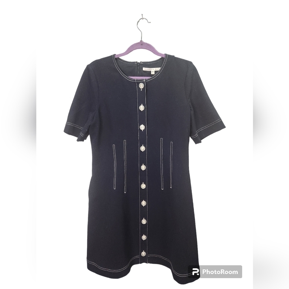 VERONICA BEARD MIKEL Top-Stitch Cinch Waist Mini Dress 10 - Picture 2 of 7